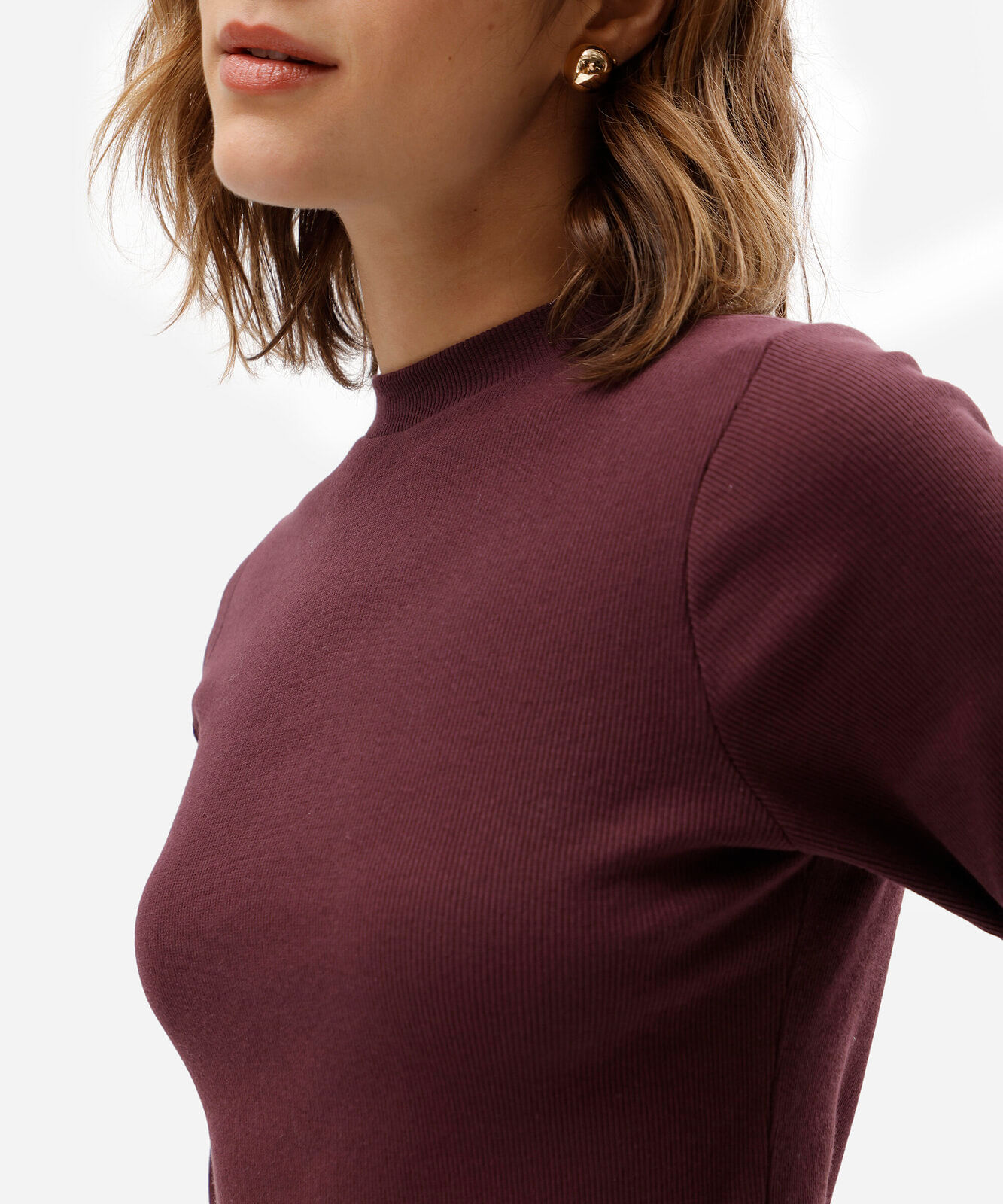 vestido curto feminino de algodão manga longa canelado vinho
