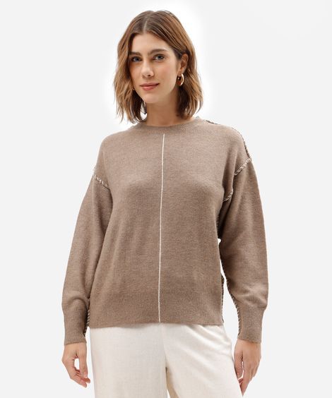 suéter feminino de tricot com bordado cinza