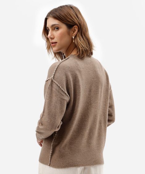 suéter feminino de tricot com bordado cinza