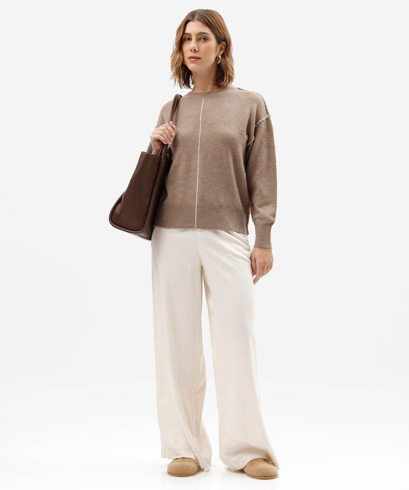 suéter feminino de tricot com bordado cinza