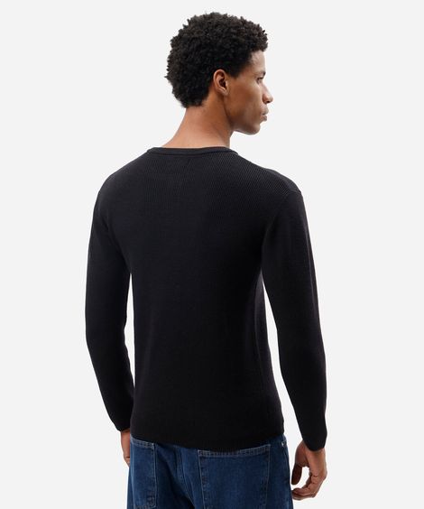 blusa slim fit masculina de tricot canelada preta