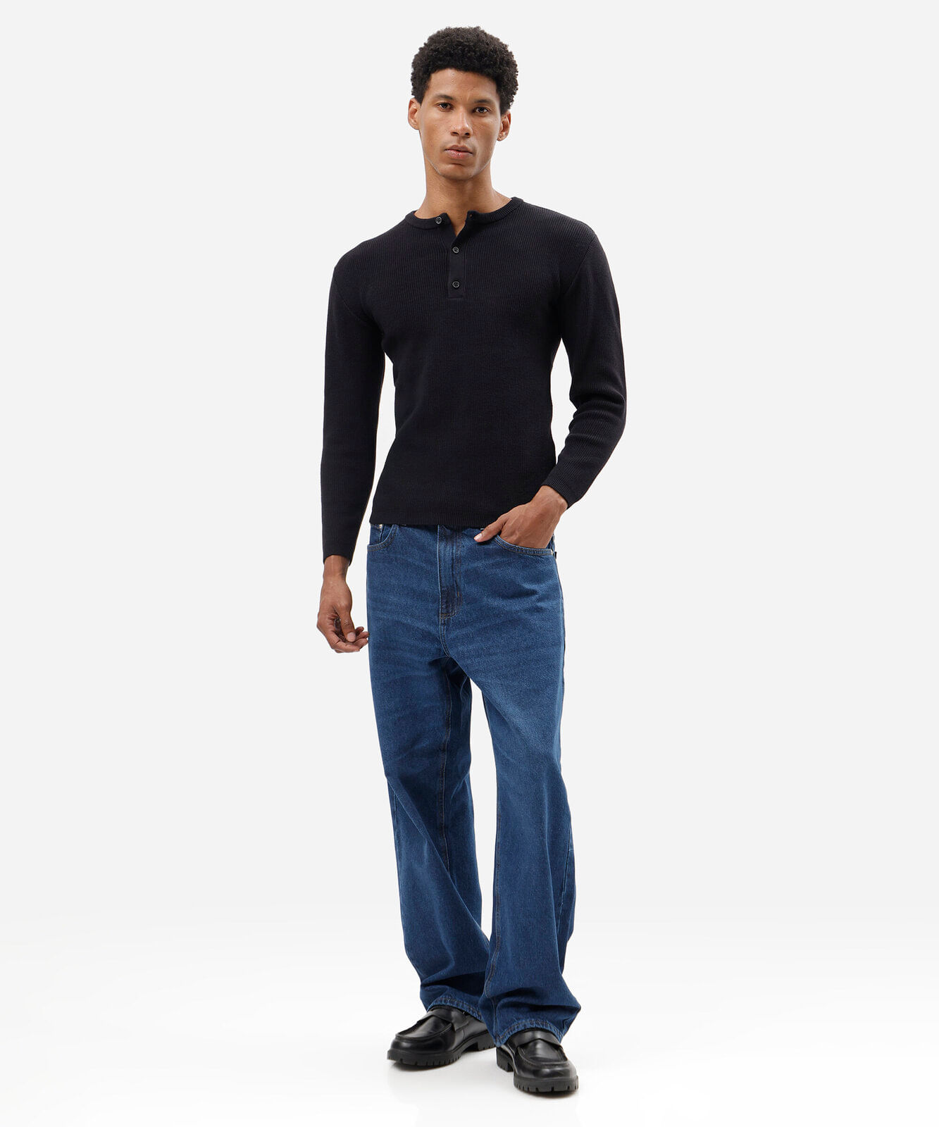 blusa slim fit masculina de tricot canelada preta