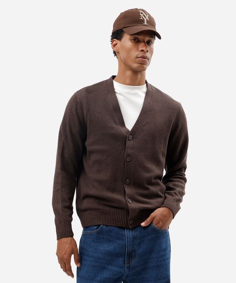 cardigan masculino de tricot marrom