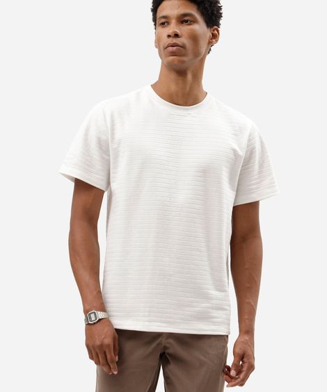 camiseta masculina com algodão manga curta canelada off white