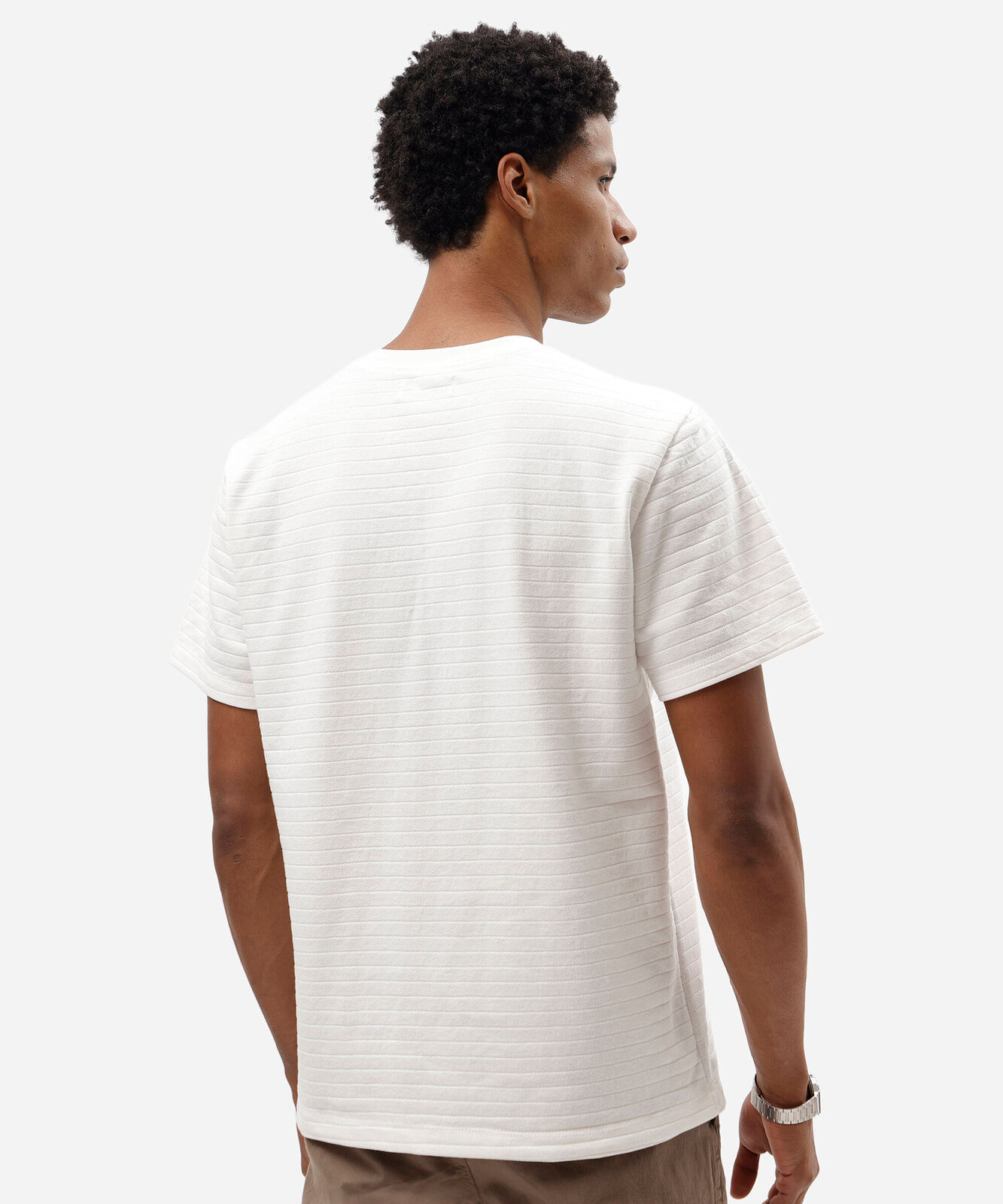 camiseta masculina com algodão manga curta canelada off white