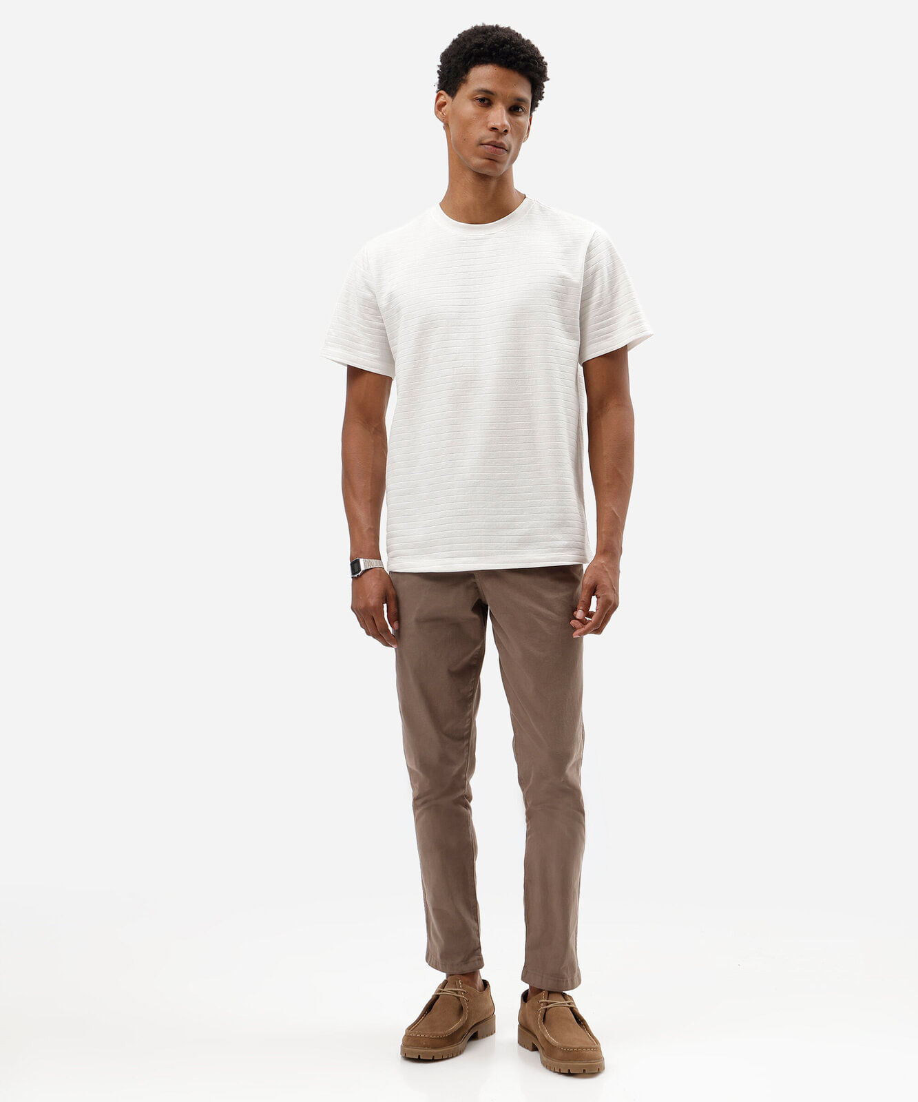 camiseta masculina com algodão manga curta canelada off white