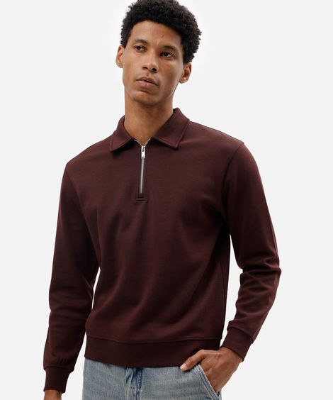 blusão polo masculino de moletom com zíper vinho