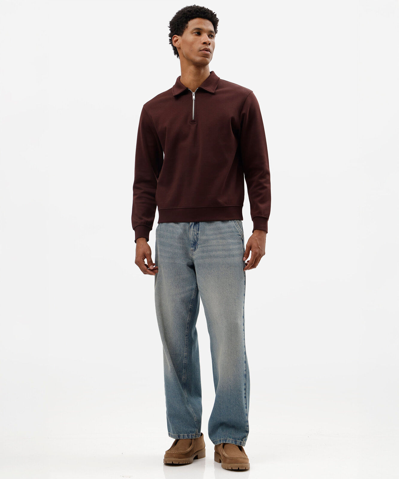 blusão polo masculino de moletom com zíper vinho
