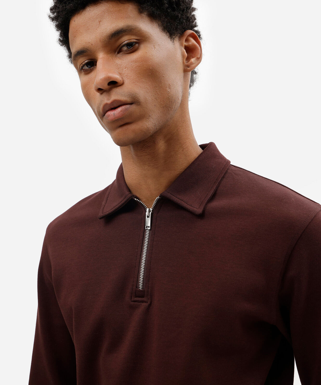 blusão polo masculino de moletom com zíper vinho