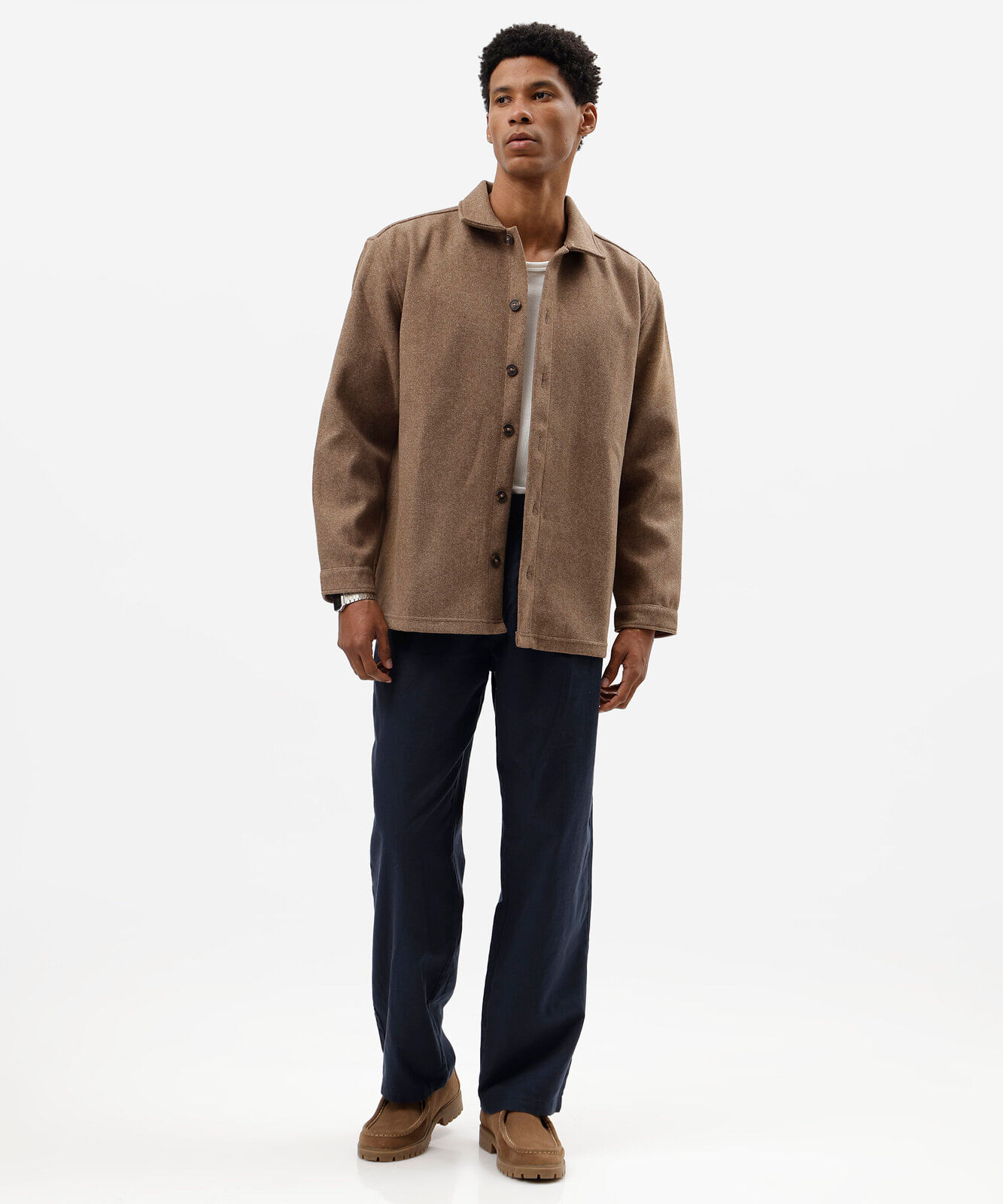 camisa overshirt masculina manga longa texturizada marrom