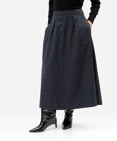 saia midi evasê feminina pregas xadrez azul
