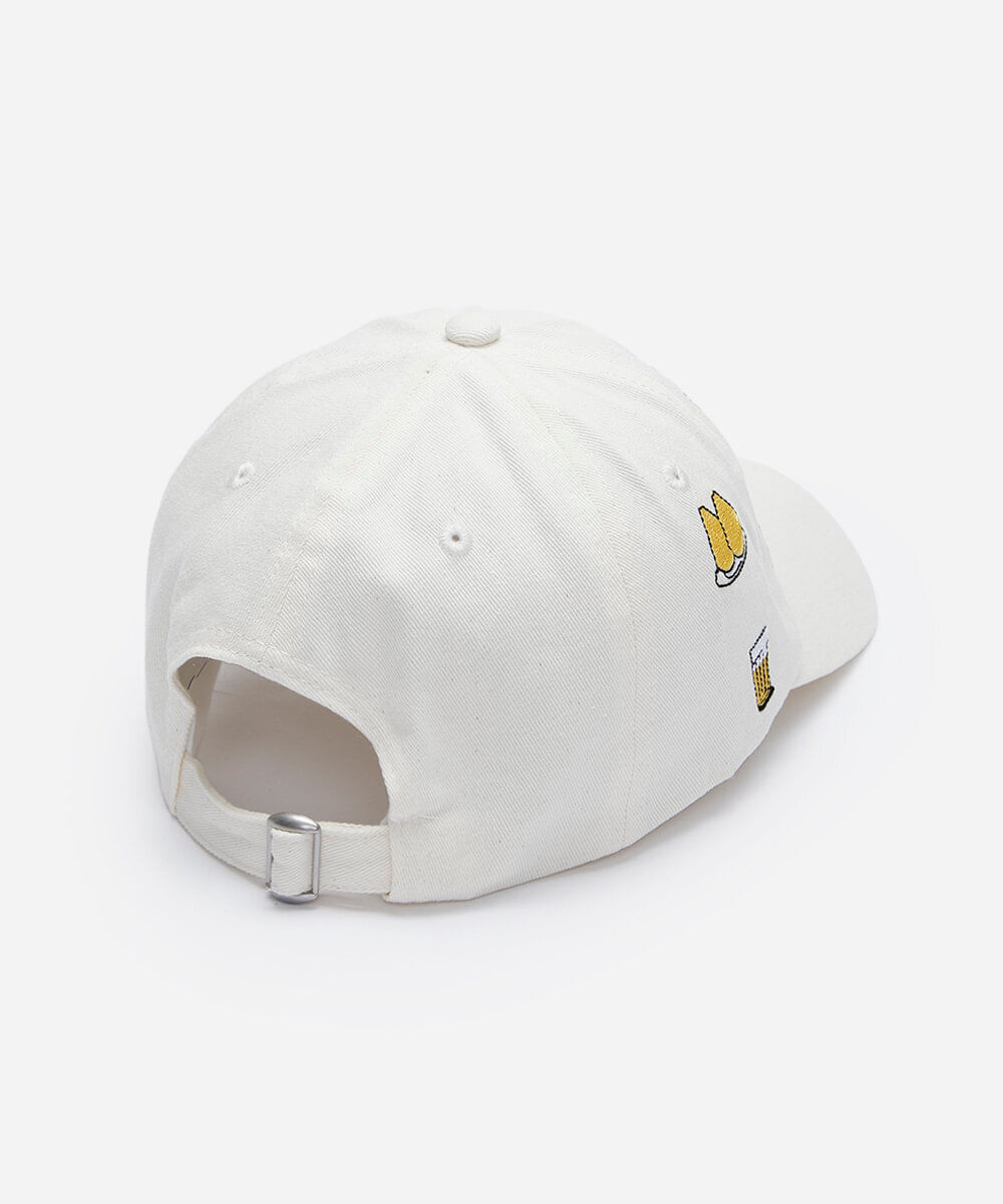 boné aba curva de sarja com bordados branco