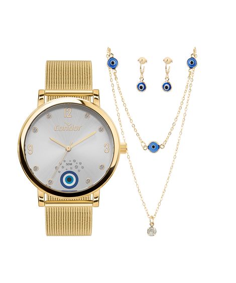 kit relógio feminino condor analógico co2036mzr k4k dourado