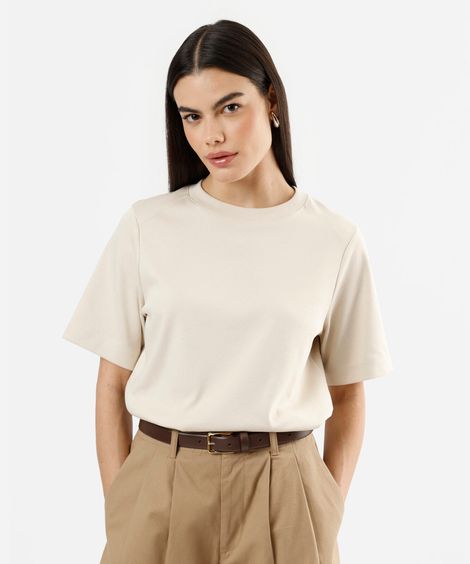 camiseta feminina de algodão peruano oversized com recorte bege