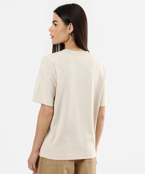camiseta feminina de algodão peruano oversized com recorte bege