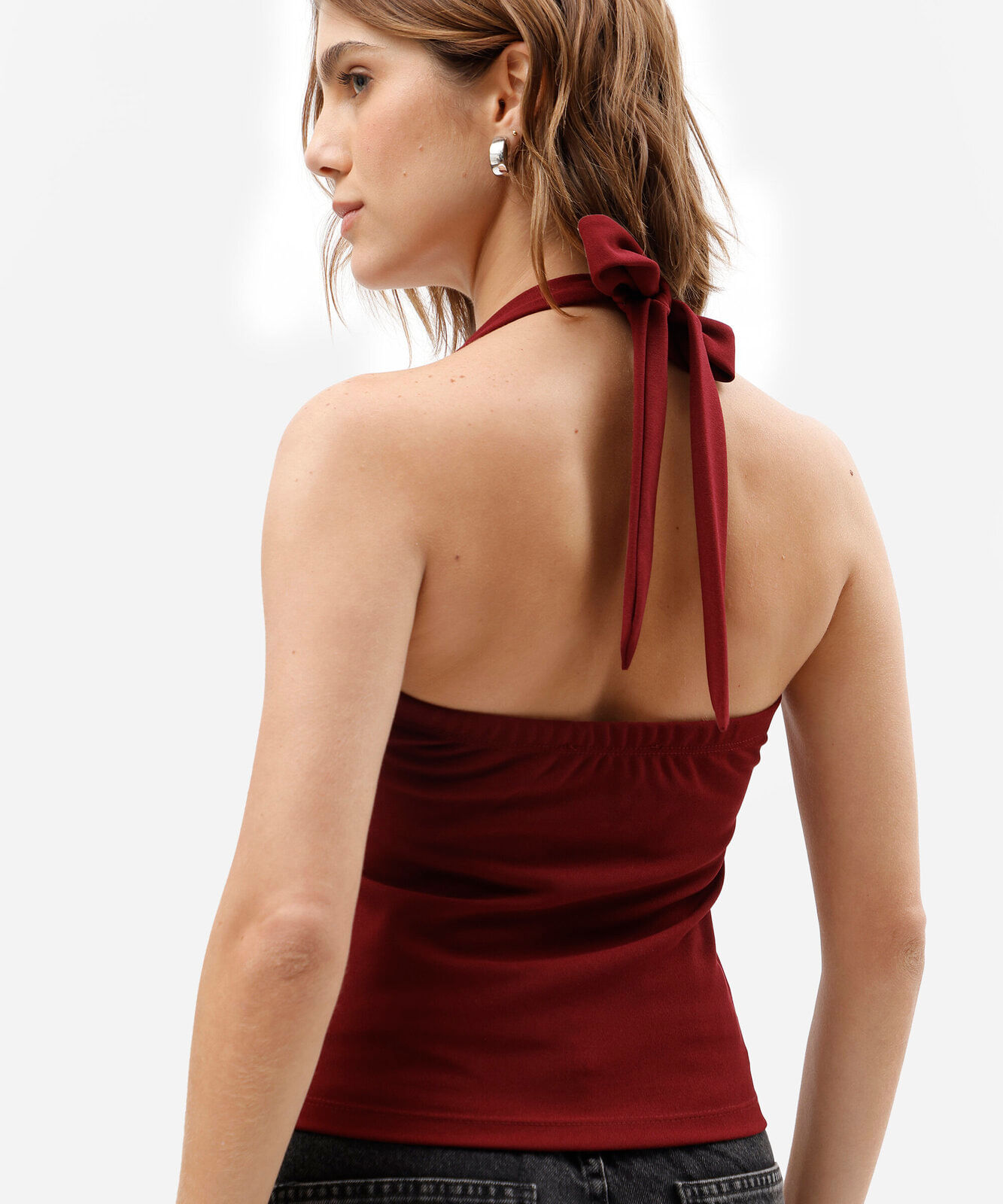 blusa frente única feminina decote quadrado vinho