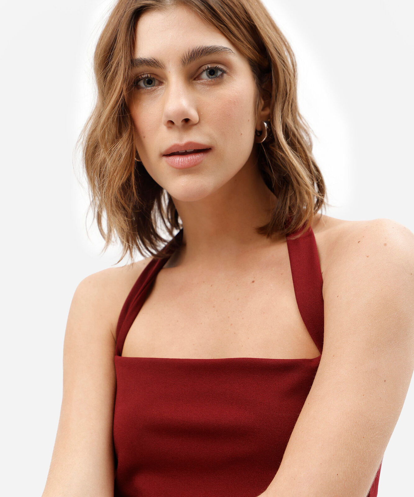 blusa frente única feminina decote quadrado vinho