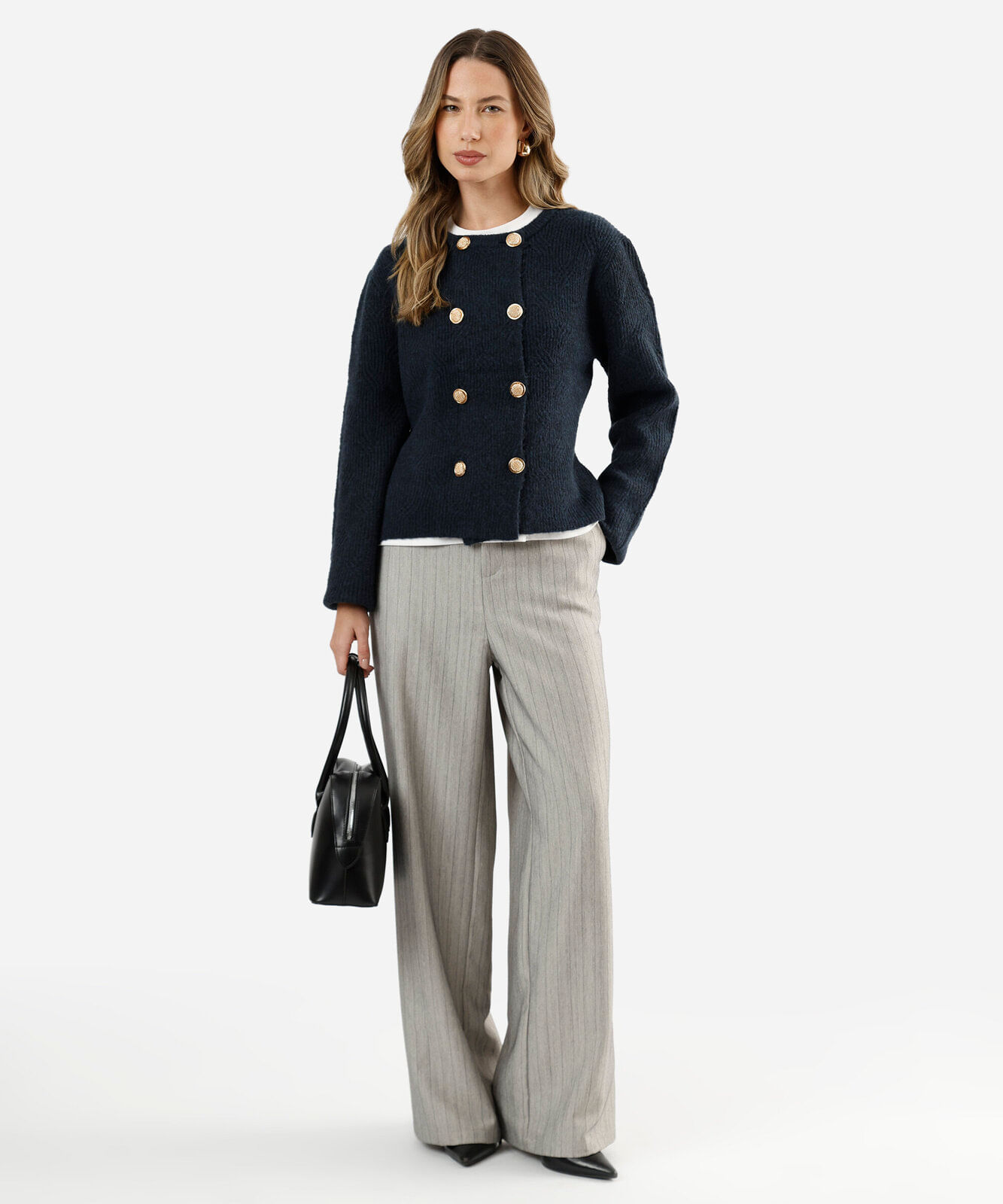 cardigan feminino de tricot com lã texturizado azul