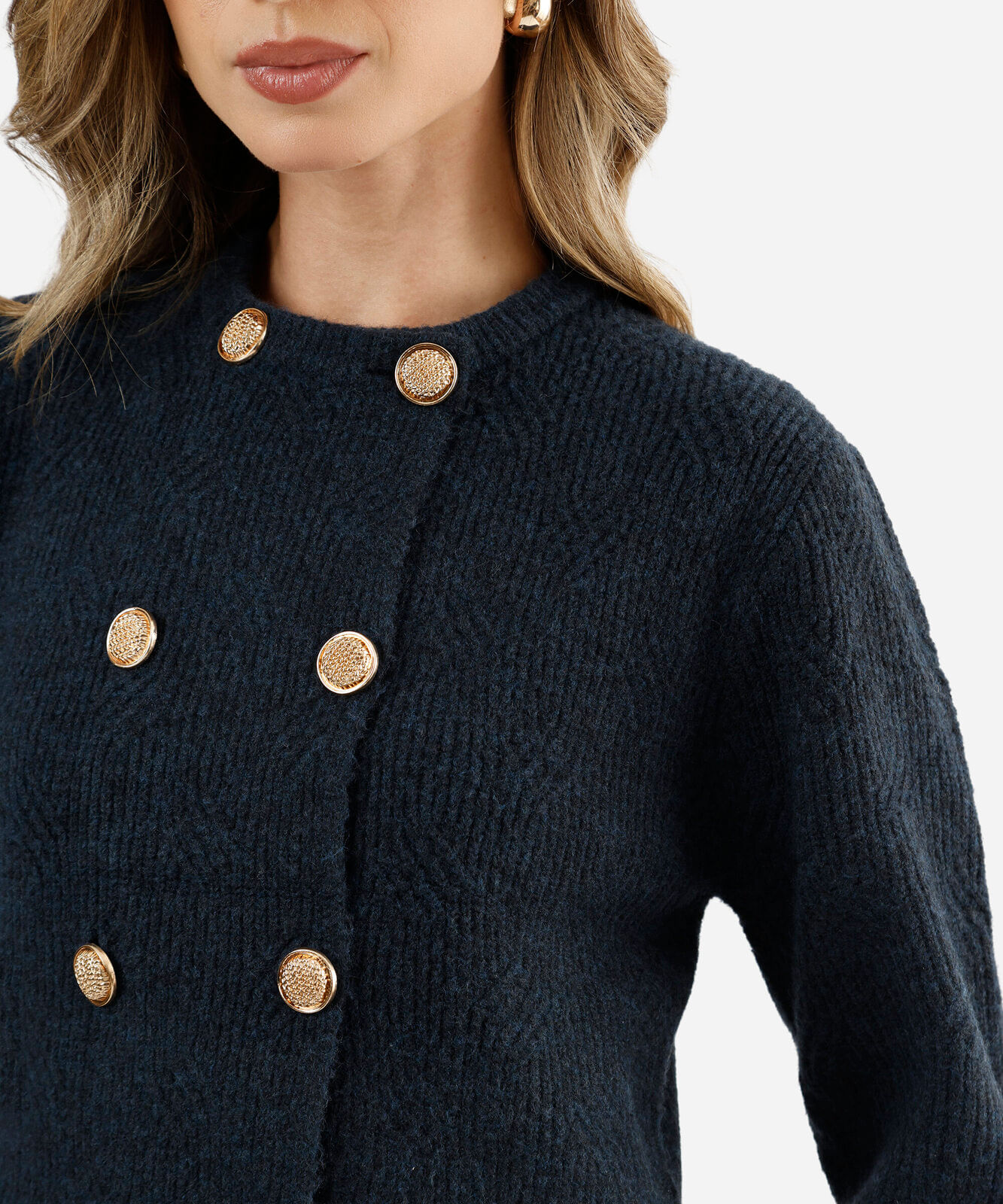 cardigan feminino de tricot com lã texturizado azul