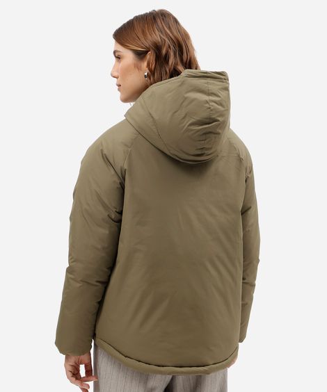 jaqueta puffer feminina com capuz verde
