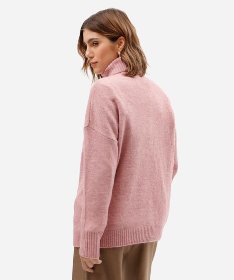 suéter básico feminino de tricot gola alta rosa