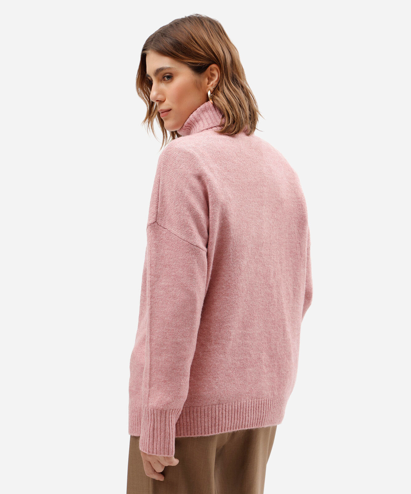 suéter básico feminino de tricot gola alta rosa