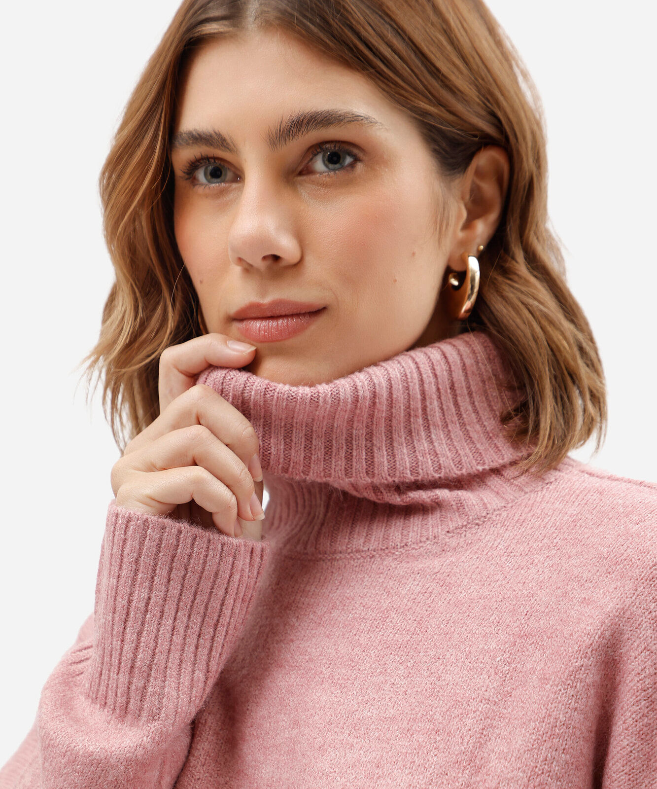 suéter básico feminino de tricot gola alta rosa