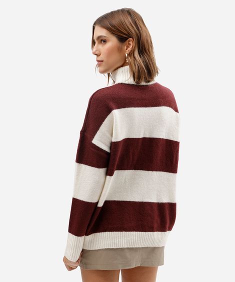 suéter feminino de tricot gola alta listrado off white