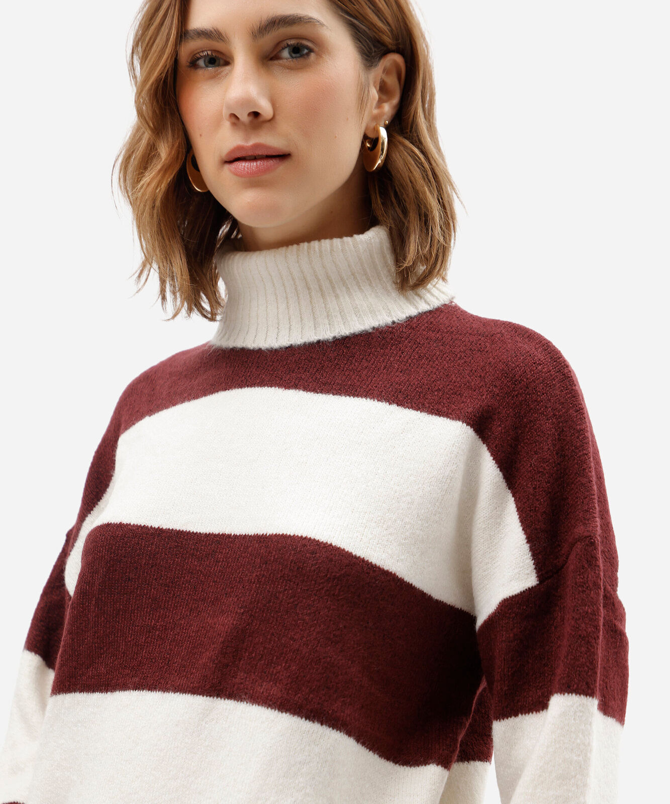 suéter feminino de tricot gola alta listrado off white