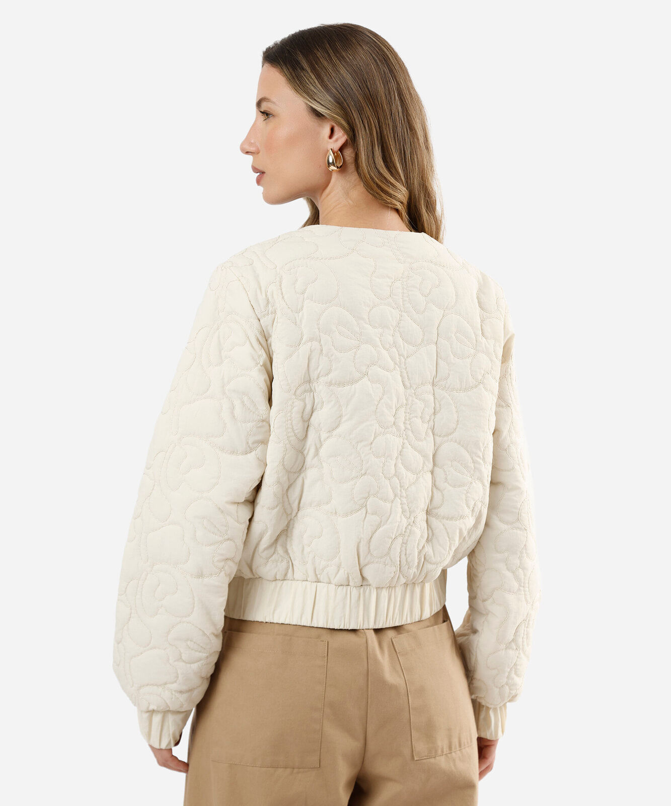 jaqueta bomber oversized feminina bordada bege