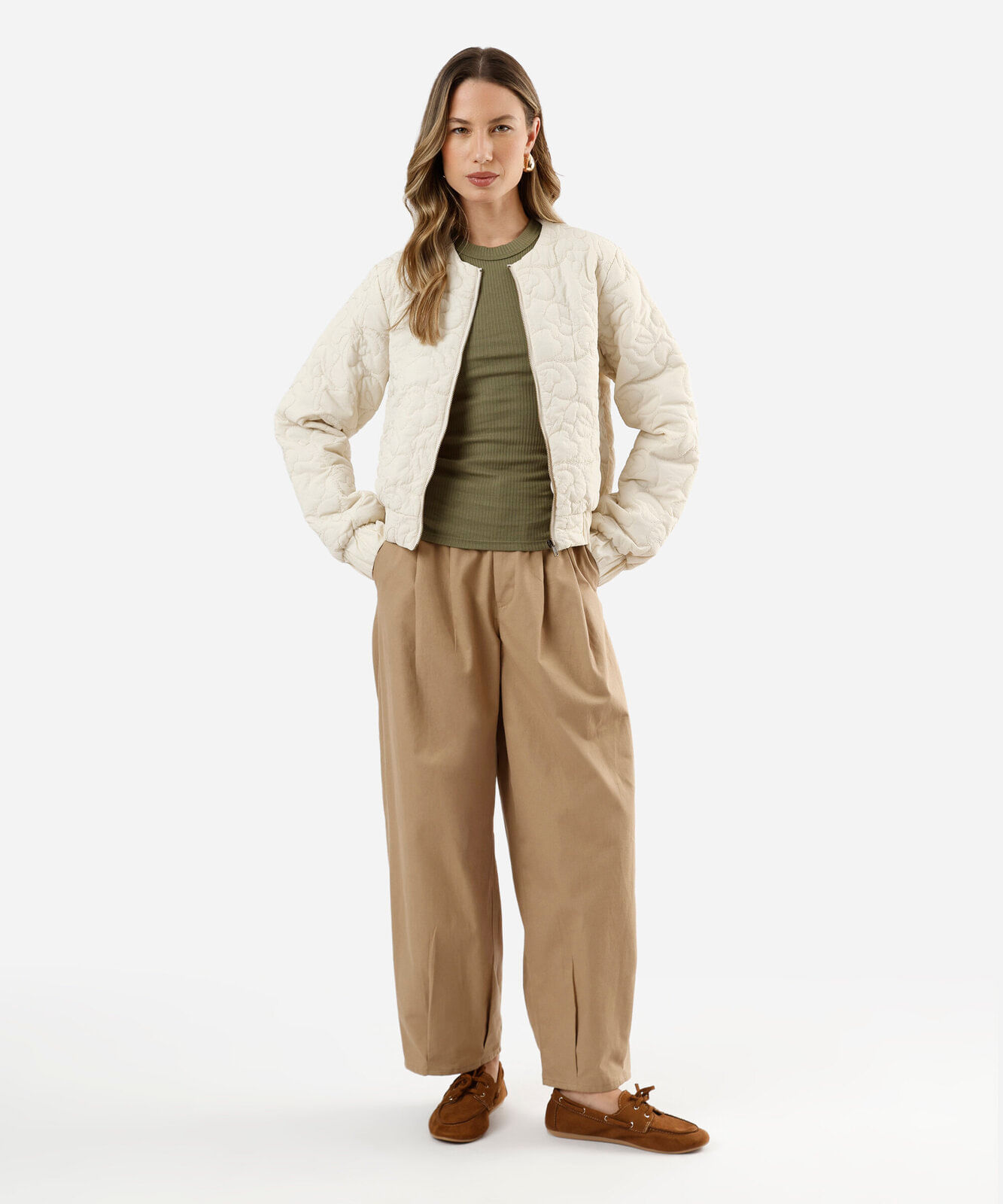jaqueta bomber oversized feminina bordada bege