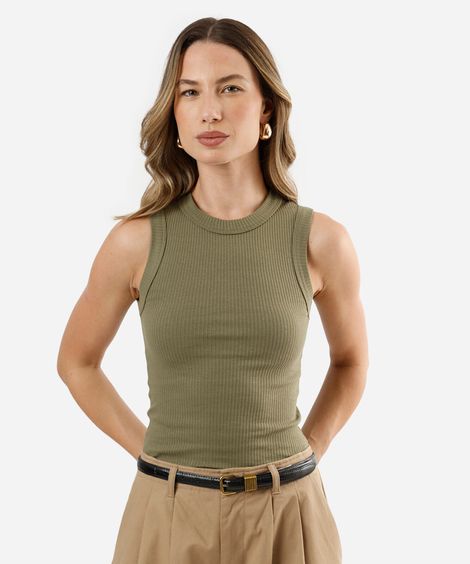 regata básica feminina de algodão canelada verde