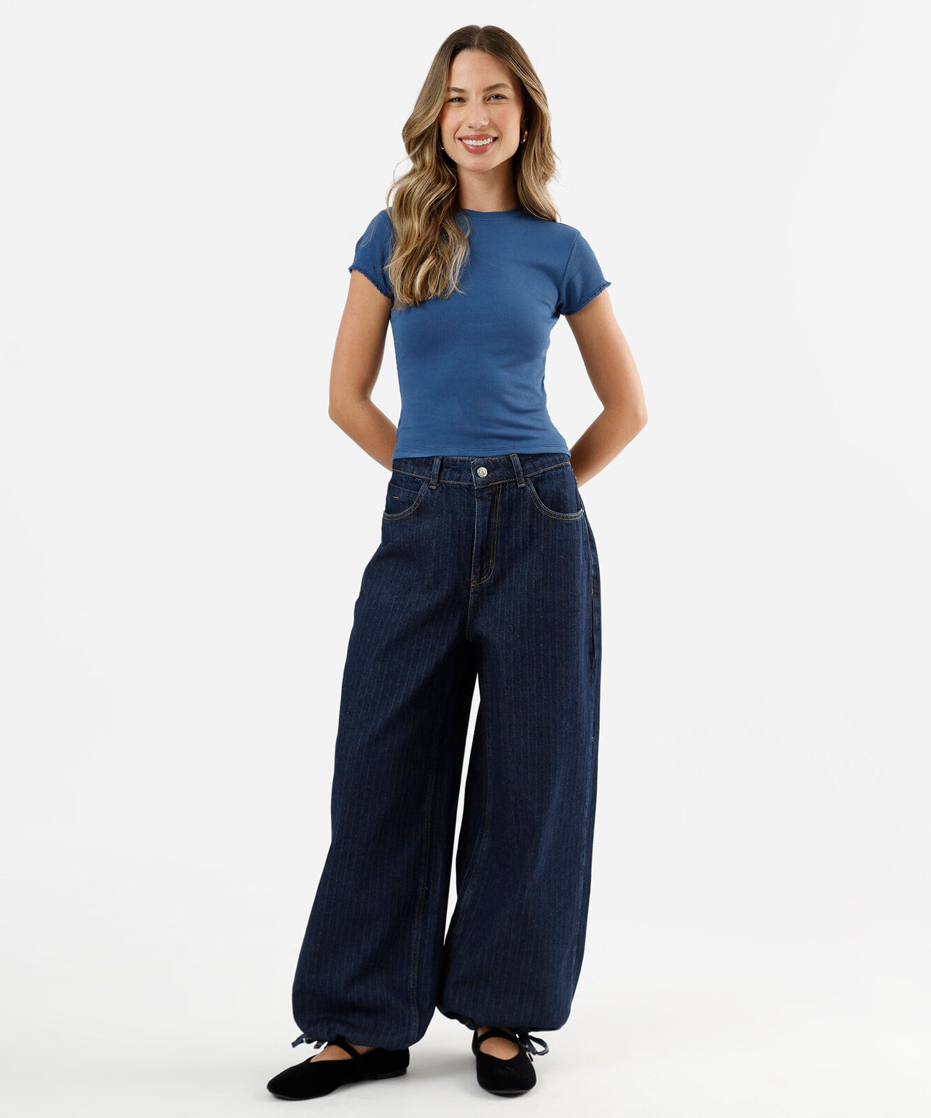 blusa baby look feminina com renda canelada cropped azul