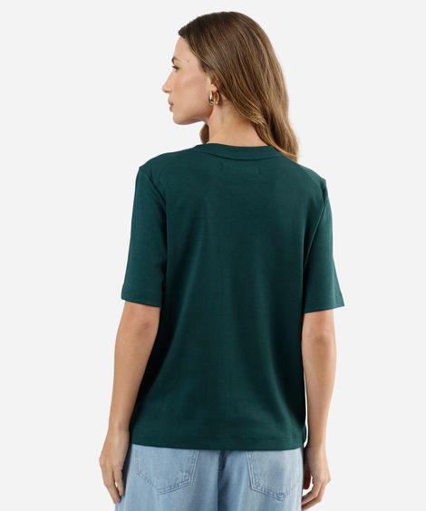 camiseta feminina de algodão peruano oversized com recorte verde