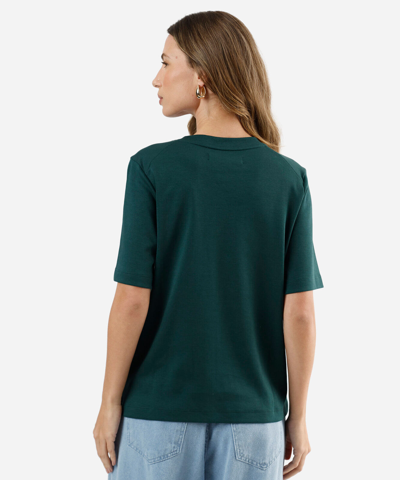 camiseta feminina de algodão peruano oversized com recorte verde