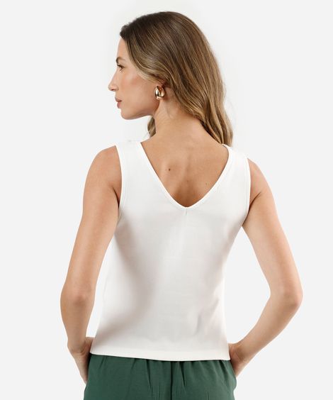regata feminina de algodão decote v off white