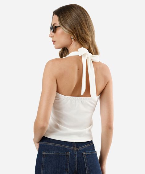 blusa frente única feminina decote quadrado off white