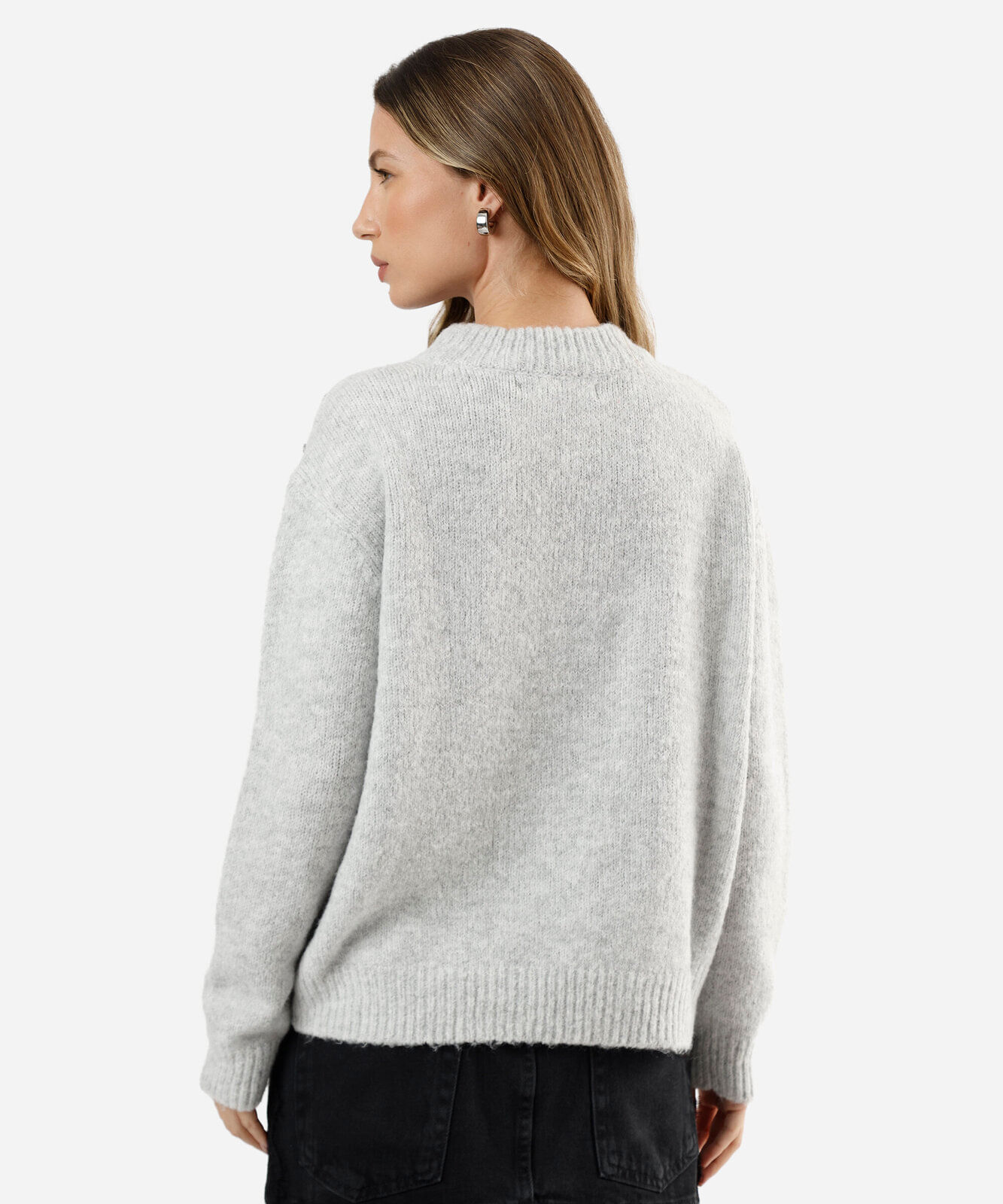 suéter feminino de tricot com botões cinza