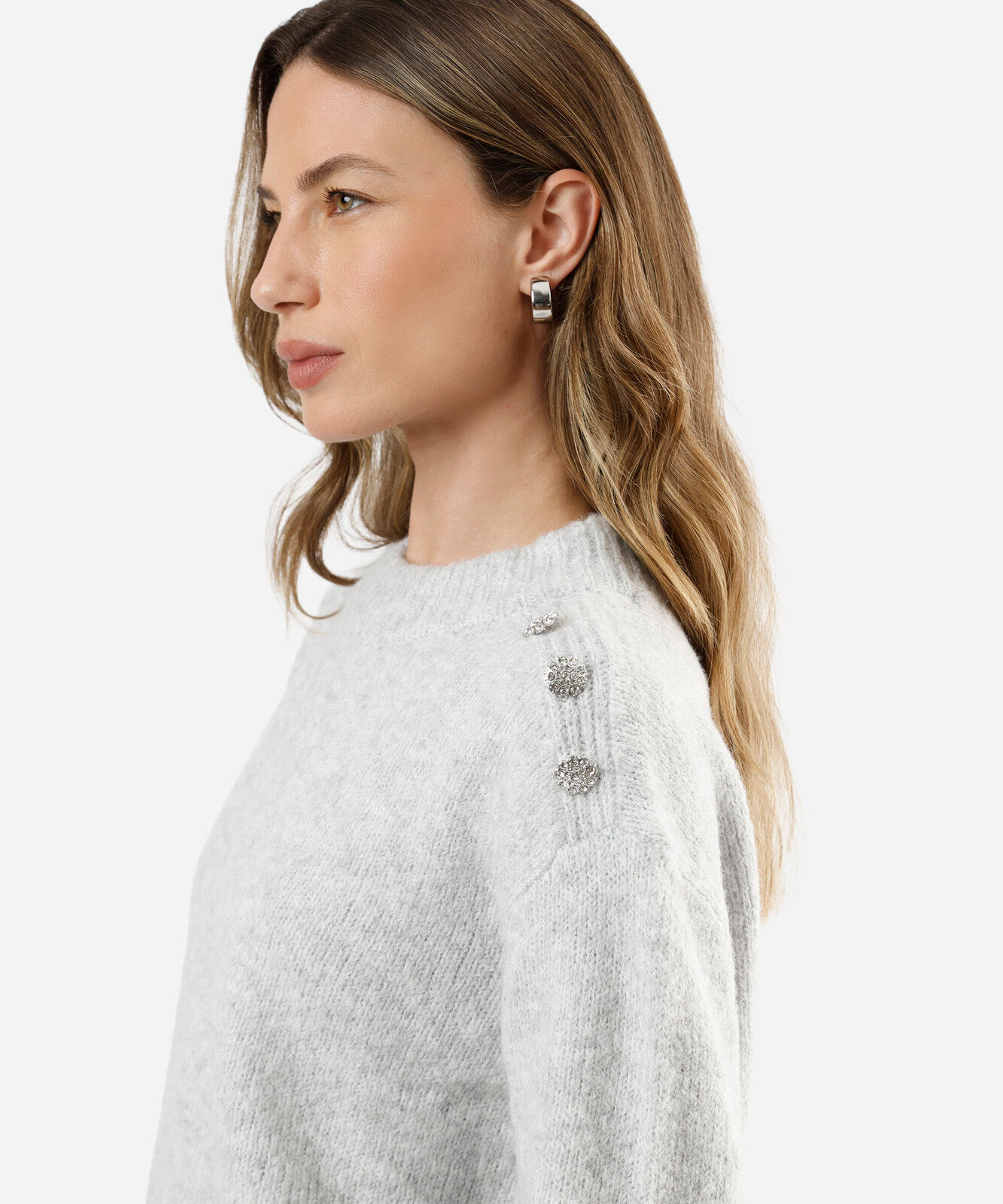 suéter feminino de tricot com botões cinza