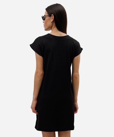 vestido curto feminino de algodão manga curta preto