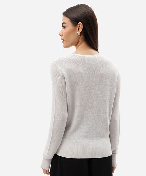 suéter feminino de tricot com lurex prateado