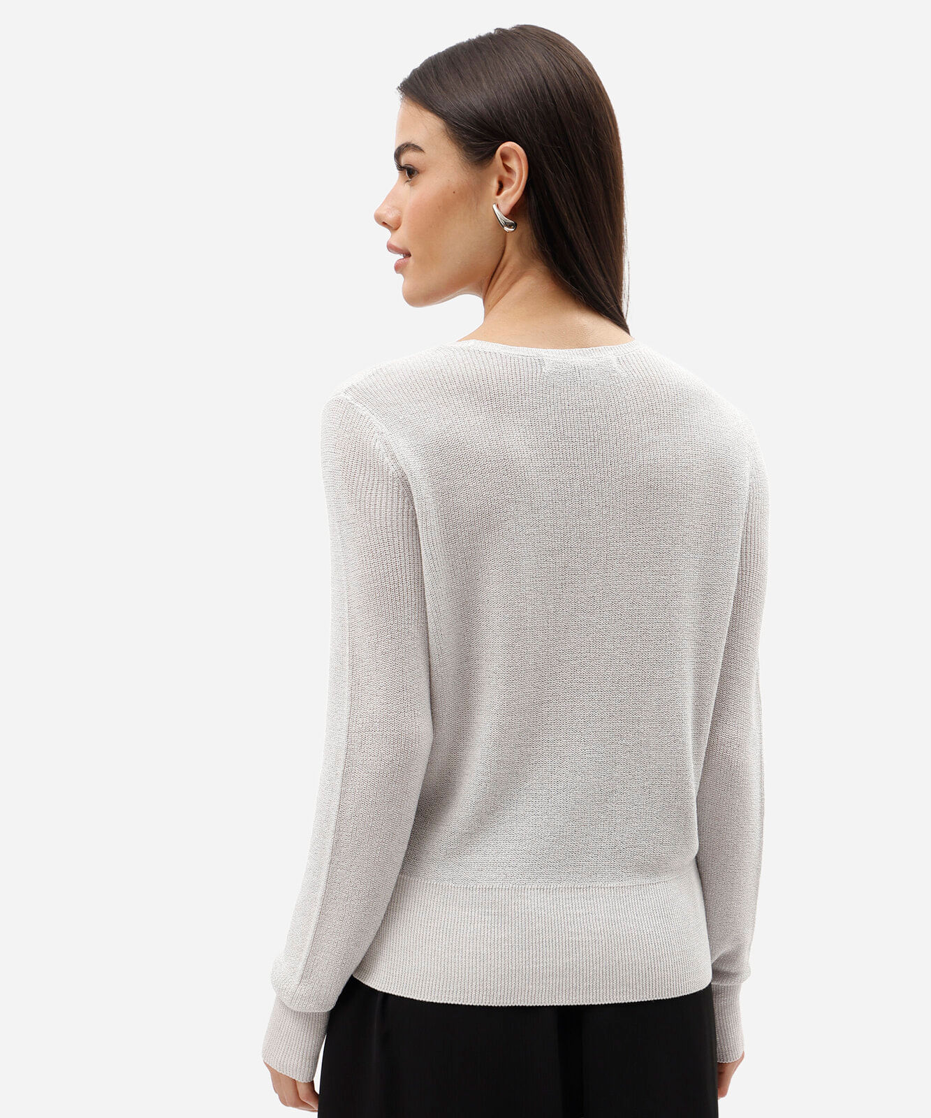 suéter feminino de tricot com lurex prateado