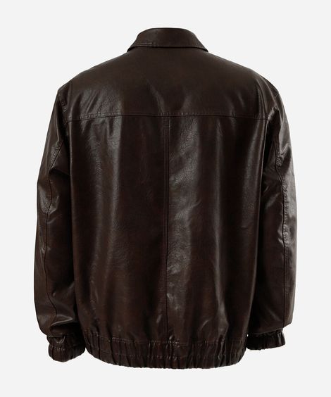 jaqueta bomber masculina de pu com bolsos plus size marrom
