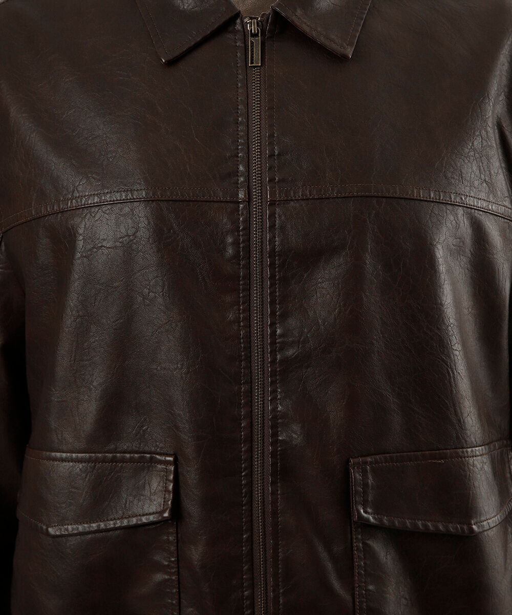 jaqueta bomber masculina de pu com bolsos plus size marrom