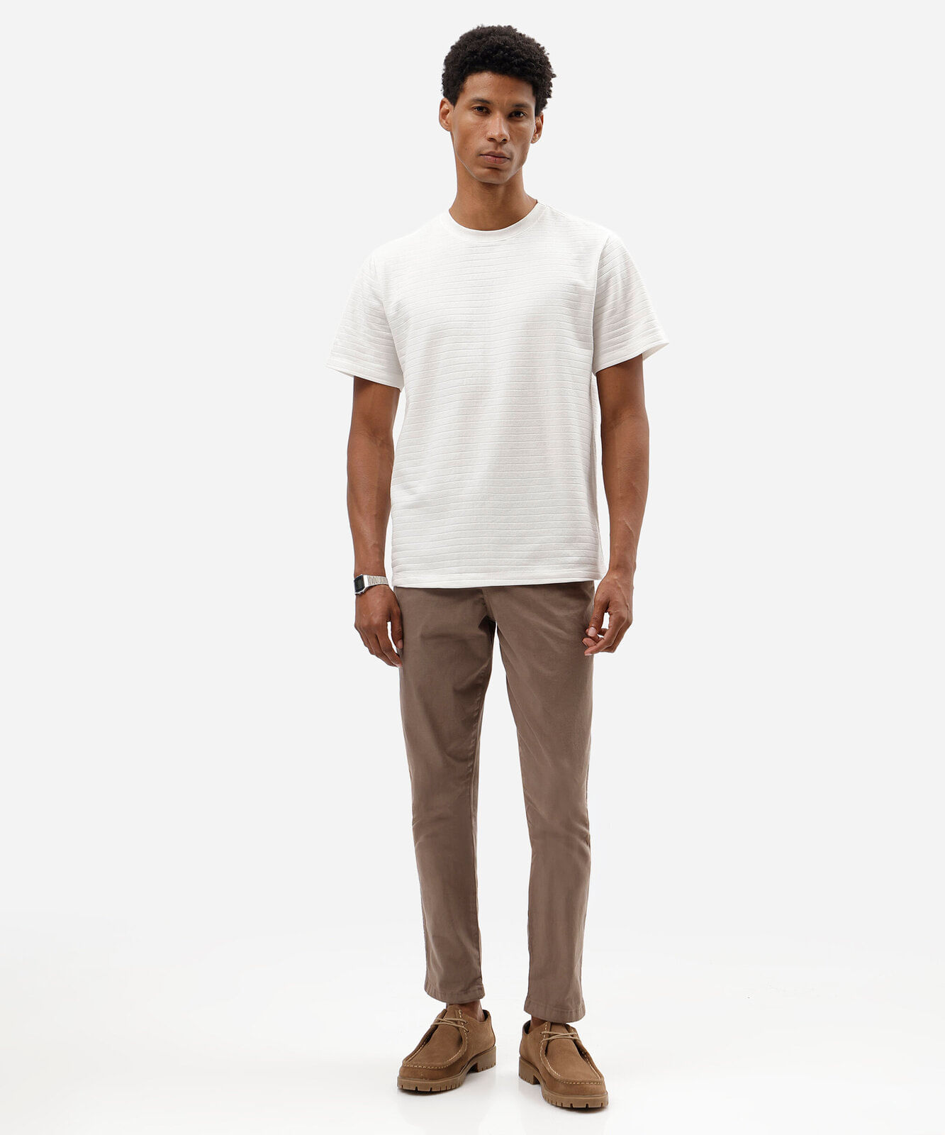 calça de sarja slim comfort com bolsos bege
