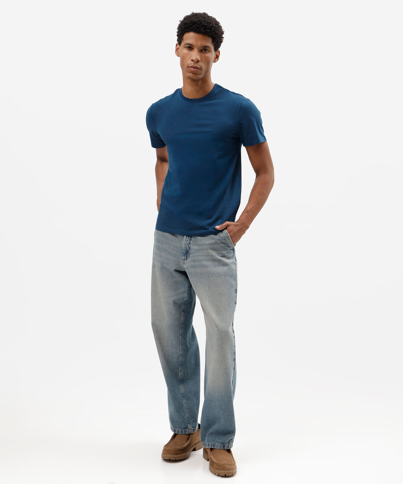 camiseta slim masculina de algodão azul