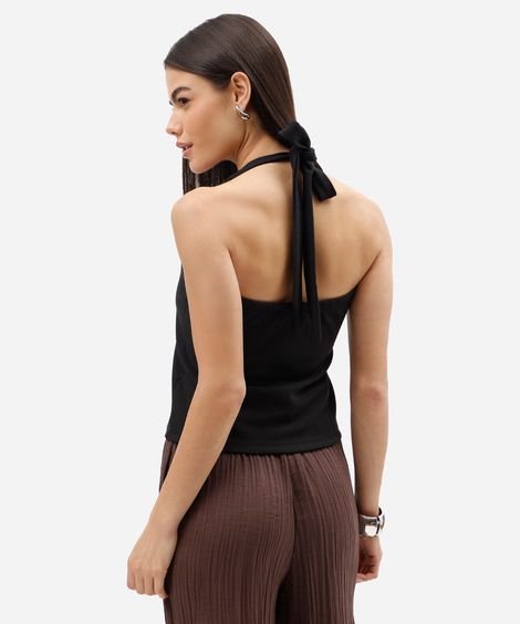 blusa frente única feminina decote quadrado preta