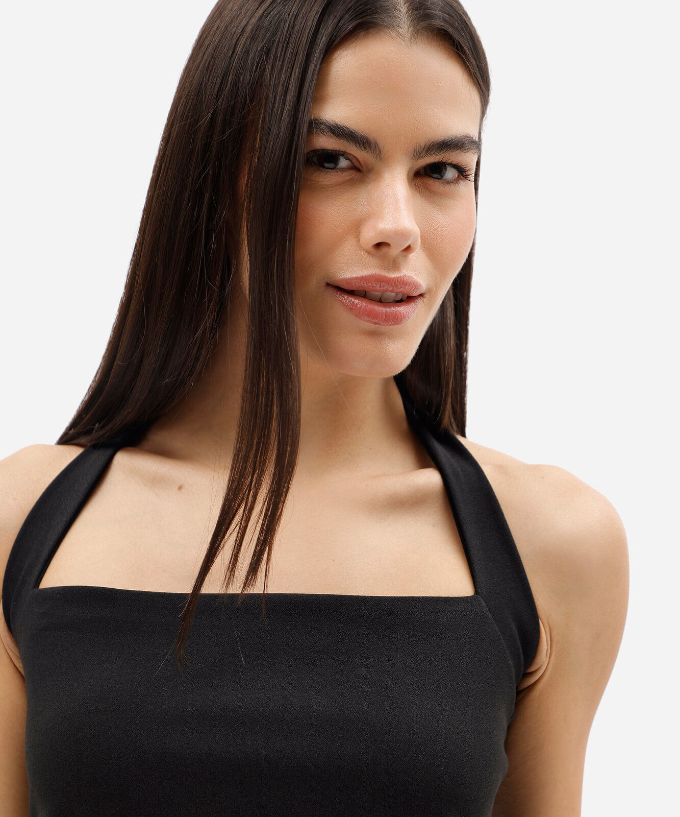 blusa frente única feminina decote quadrado preta