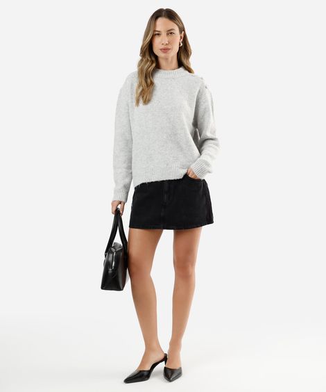 minissaia feminina jeans cintura baixa com renda preta