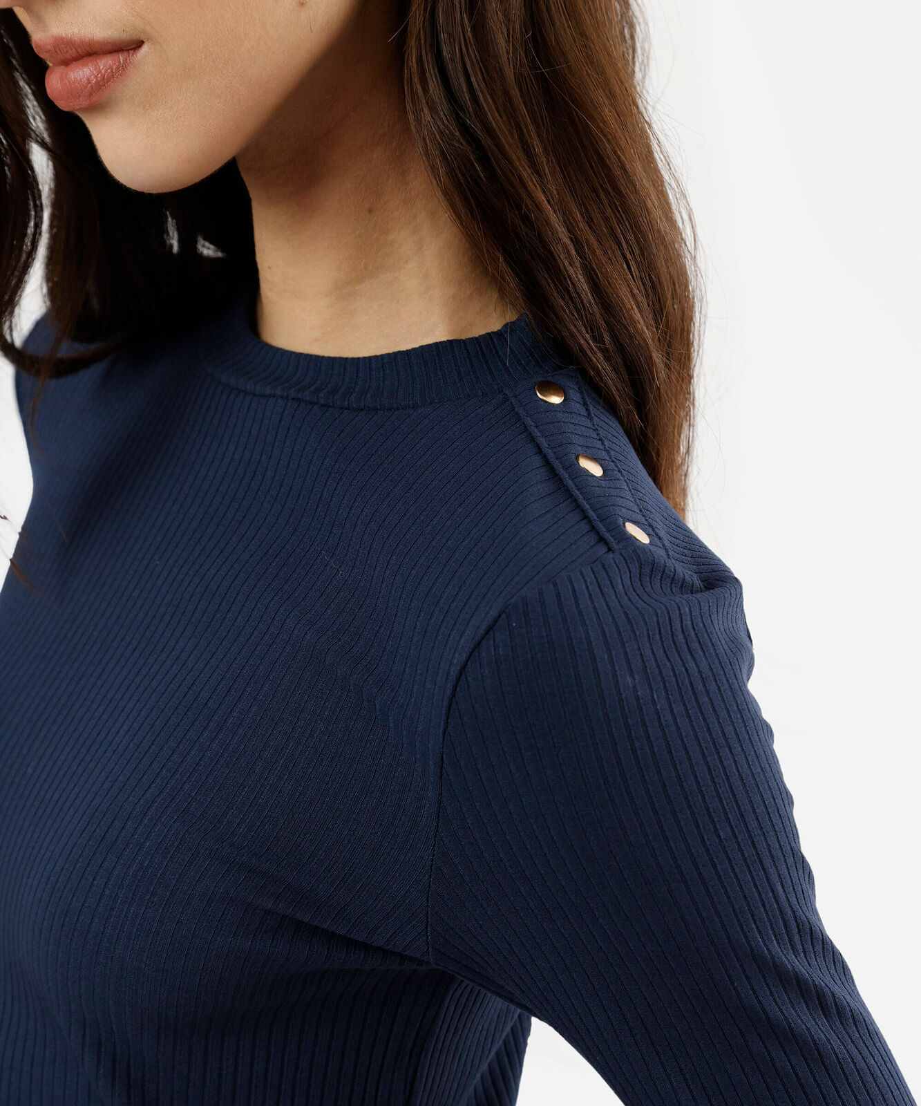 blusa feminina de viscose manga longa canelada azul